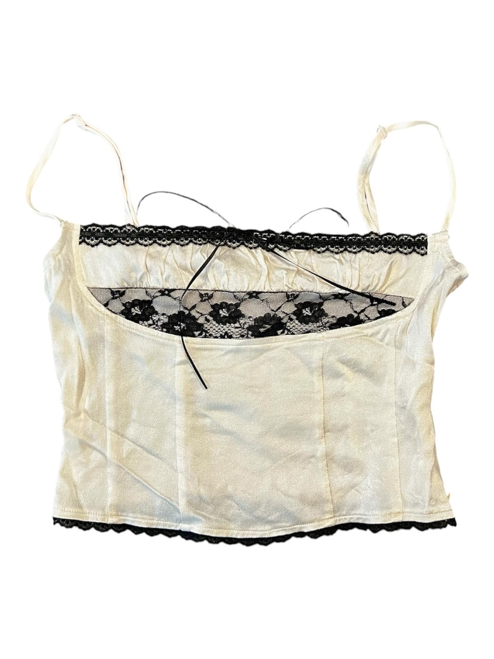 Stella Laguna Beach Ivory Camisole Top with Black Lace Trim Size Medium